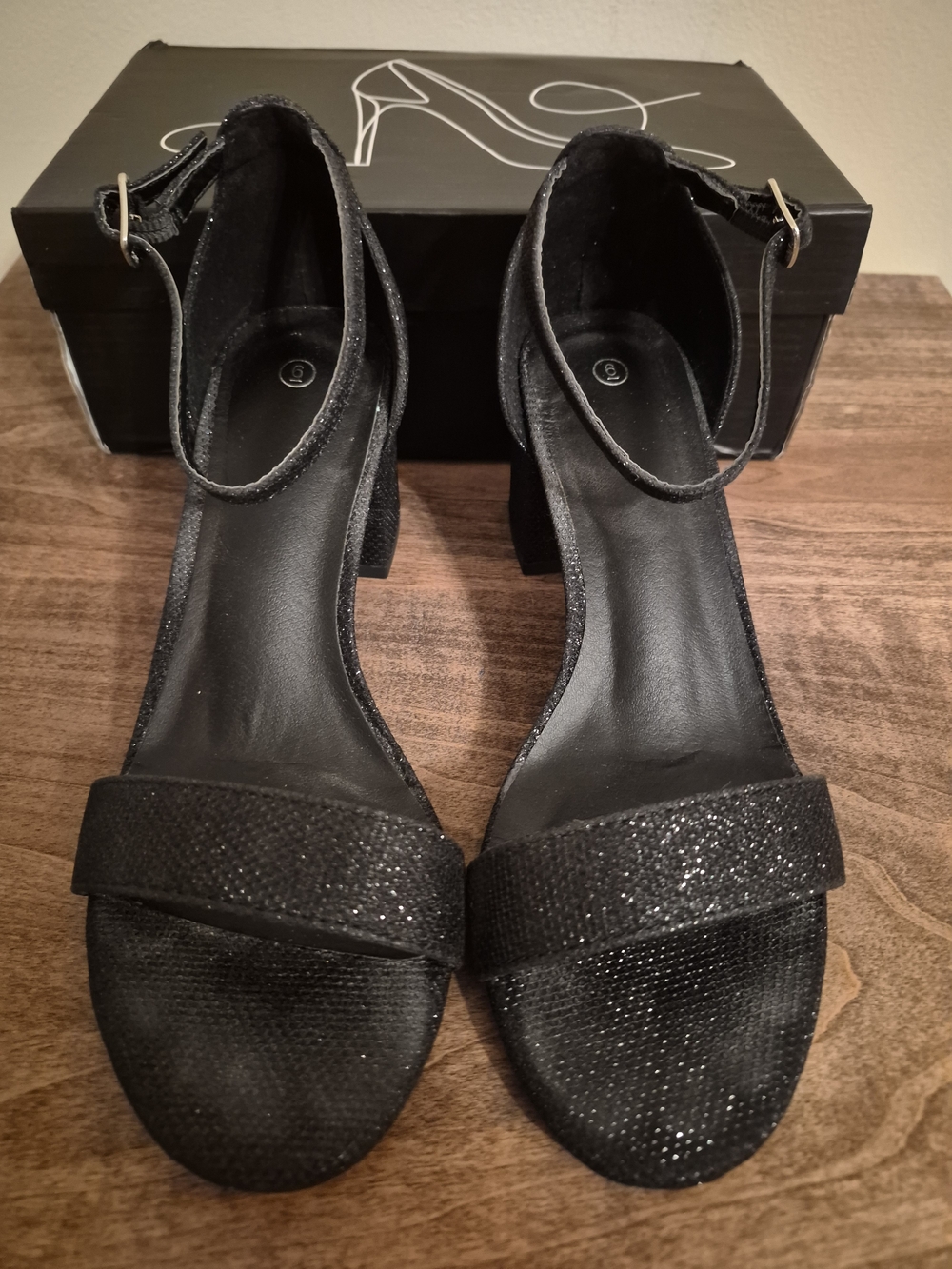 Target Black Glitter Ankle-Strap Block Heels